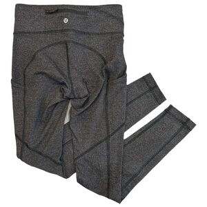 Lululemon perfect logo dark Gray Leggings with pockets small size 4 EUC